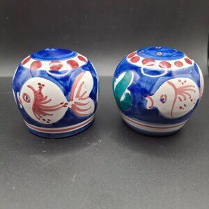 Hand-Painted Italian Ceramic Salt & Pepper Shakers With Fish Design By Solimene